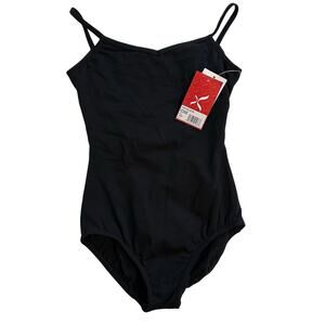 NWT Capezio V-Neck Cami Leotard Black Girls Medium